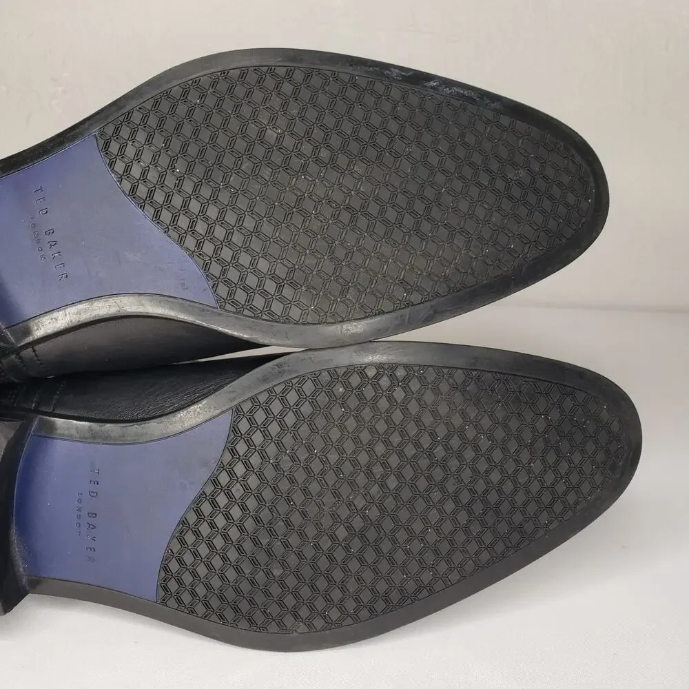 Ted Baker London Black Leather Chelsea Boots with Navy Elastic Panels